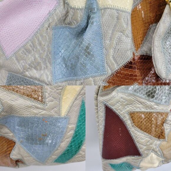 Vtg 80's Caprice Shoulder Bag Leather Boho Funky Patchwork Multicolor Large Gray - Picture 5 of 16